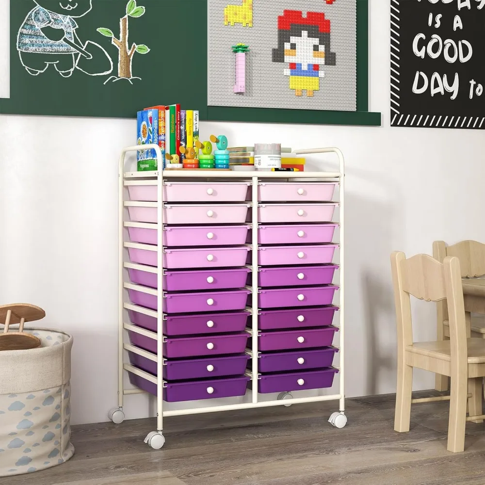 عربة تخزين دوارة متعددة الأغراض مع 20 درجًا لتنظيم مستلزمات المكياج والأدوات الورقية والحرف اليدوية