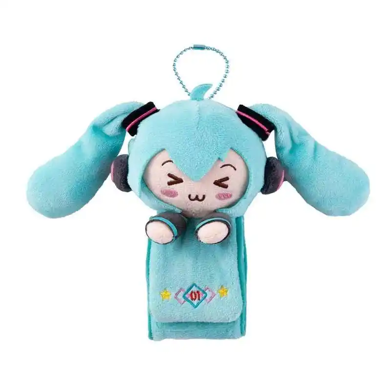 Hatsune miku mini carteira de armazenamento pulseira de pelúcia série olho estrabido saco de fone de ouvido bluetooth miku anime brinquedo de pelúcia periférico