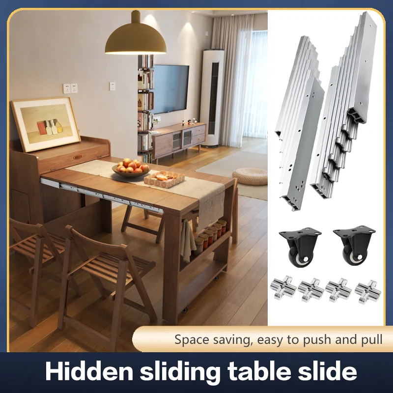 Hidden Cabinet Retractable Dining Table Slide Rail Drawer Type Invisible Work Table Rail Bar Multi-section Folding Table Track