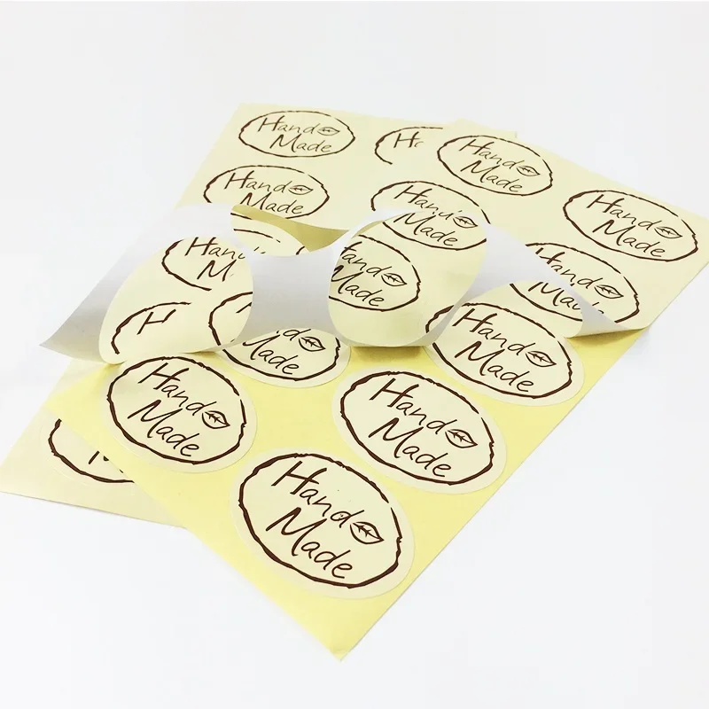 100pcs/pack Oval Grass HandMade Leaf Sealing Sticker For Gift Cake Baking Packaging Making