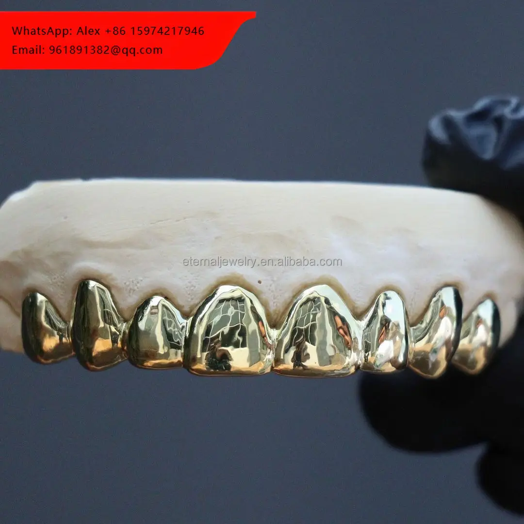 

Eternal Jewelry Factory Custom Men Women Top 8 S925 Sterling Silver 9K 10K 14K 18K Solid Gold White Teeth Grillz