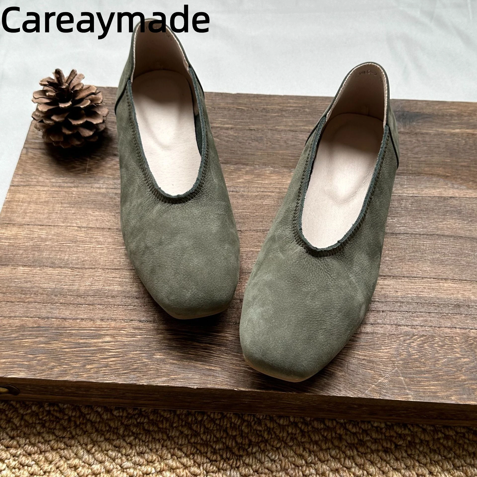 

Careaymade-Genuine Leather women's shoes,frosted cowhide one foot shallow mouth single shoes casual flat sole grandma shoes