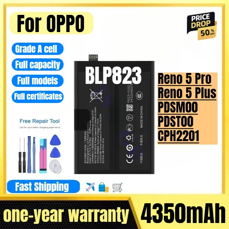 BLP823 for OPPO Reno 5 Pro/Reno 5 Plus/PDSM00/PDST00/CPH2201 Phone Battery High Quality High Capacity Replacement Bateria
