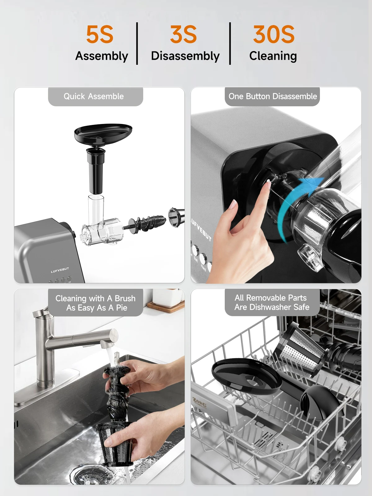 250W Slow Cold Press Fruit Juice Extractor, Anti-jam Reverse, Easy Clean, BPA-Free Quiet Household Vegetable Juicer