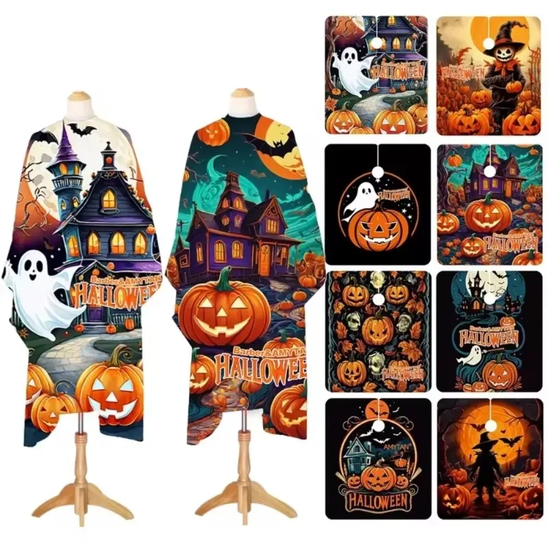 1PC Professional Haircut Aprons Pumpkin Ghost Mascot Lucky Hairdresser Gown Cloth Haircutting Salon Cape Ideal Holloween Gifts