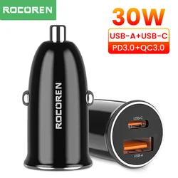 Rocoren 30W USB Type C Car Charger PD QC 3.0 Fast Charging Car Charge Adapter For iPhone 15 14 13 12 Pro Xiaomi Samsung Huawei