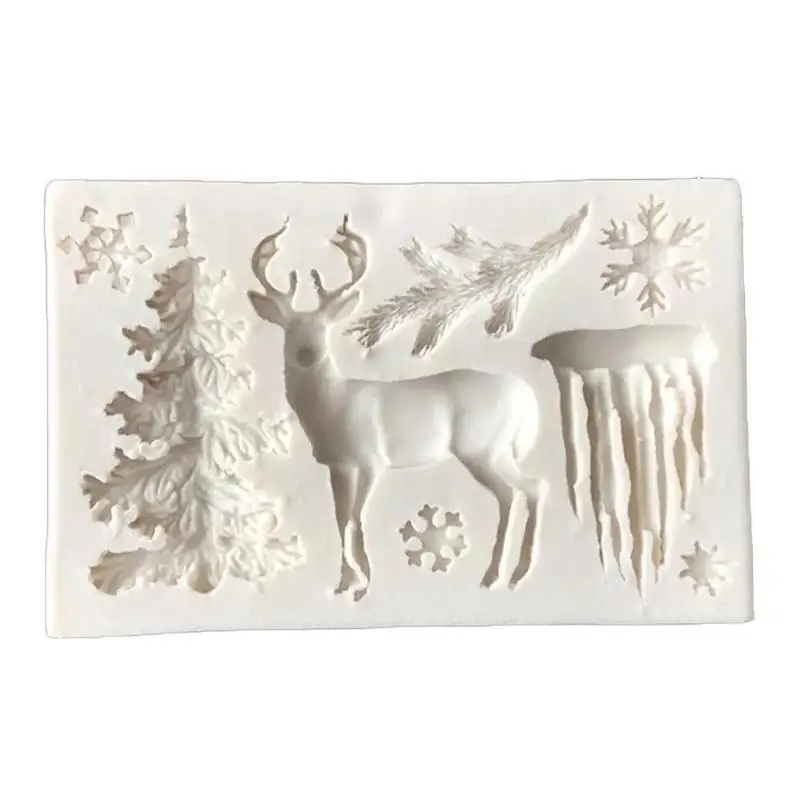 New Christmas Themed Silicone Mold Tree Reindeer Snowflake Icicle Pattern DIY Fondant Cake Chocolate Resin Clay Baking Supplies