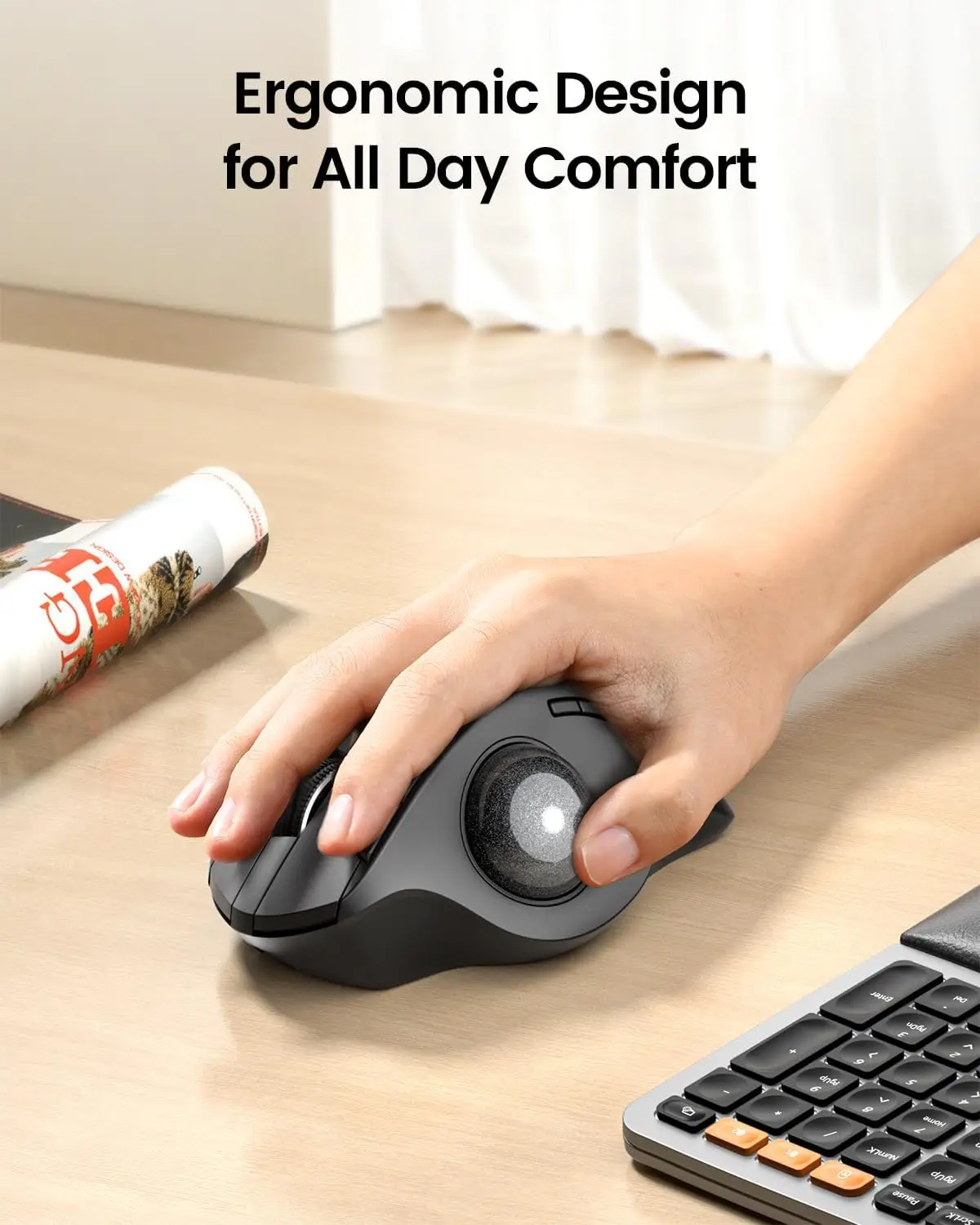 ProtoArc EM01 NL Trackball Mouse Wireless 2.4G Bluetooth Ergonomic Mouse Rechargeable Rollerball Mice for Laptop PC iPad Mac