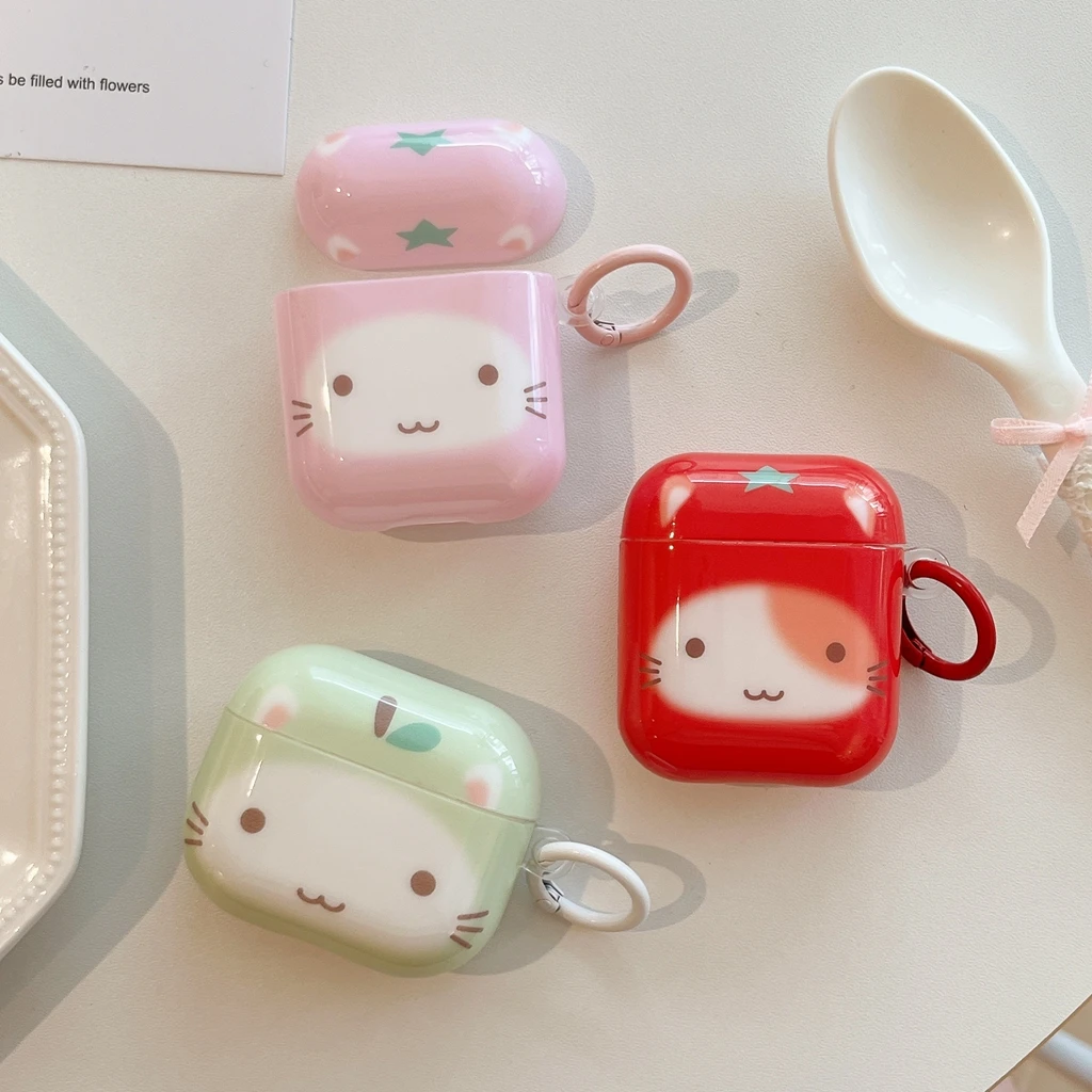 Fun Cartoon Fruit Cat Shape With Hook Shockproof Protective Earphone Cover Case for AirPods 1 or 2 3 4 Pro 2 Pro 3