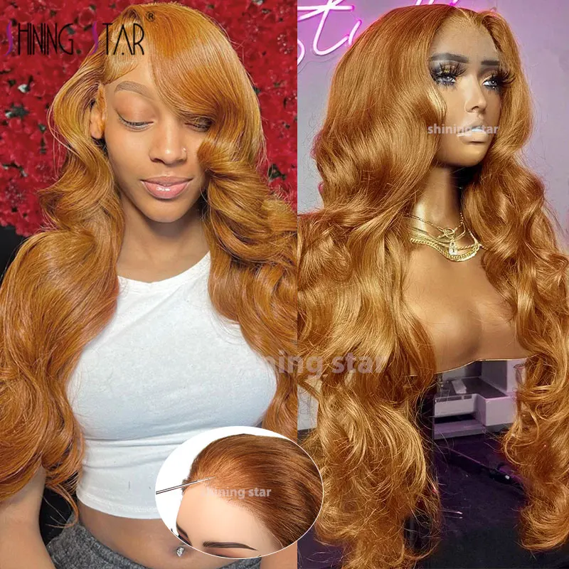 

32" Ginger Blonde Lace Front Wig Human Hair 9X6 Hd Lace Frontal Wigs Body Wave Wigs Burgundy Wear And Go Glueless Human Hair Wig