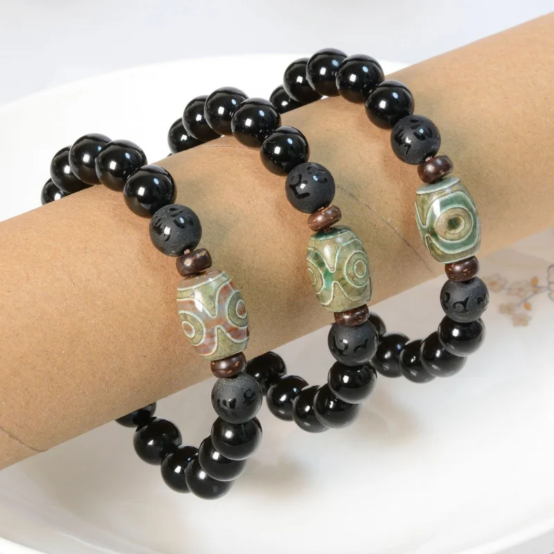 Tibetan-style three-eye dzi bead , agate , coconut shell six-character mantra bracelet, premium selection