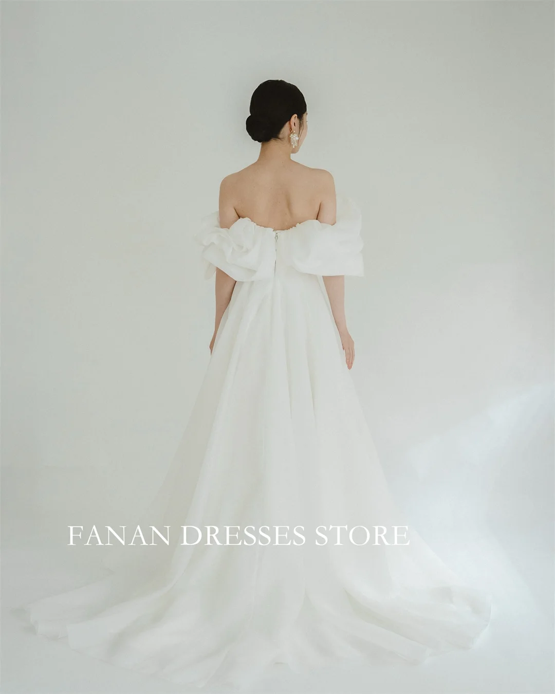 FANAN Off Shoulder Korea Princess Wedding Dresses 웨딩드레스 Organza Ivory Lace-up Customized Pretty  Bride Gowns Plus Size