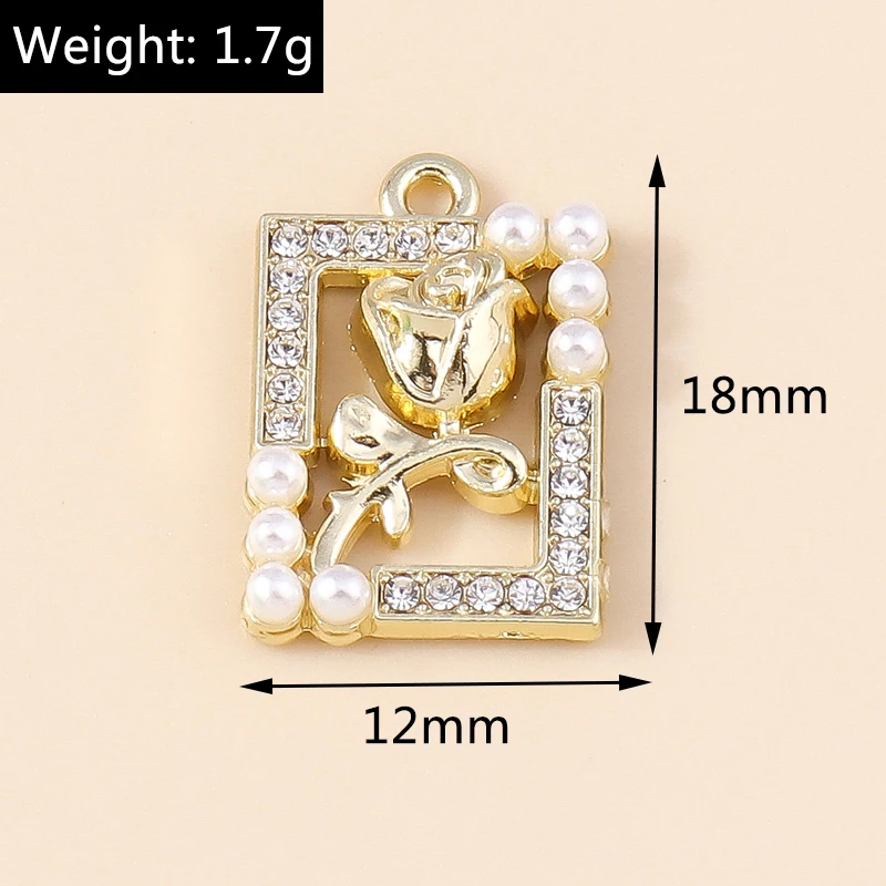 Leslie 4 Stück 16 x 18 mm wunderschöne goldfarbene Kristall-Anhänger mit blühenden Rosen für handgefertigte DIY-Halsketten, Ohrringe, Anhänger, Hochzeitsschmuck – Detail 16