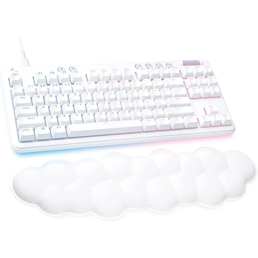 Wired Gaming Keyboard with RGB Lighting, Tactile Switches, and Palm Rest, Compatible with PC and Mac, White Mist