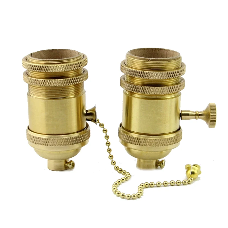 2PCS E26 E27 Copper Lamp Socket Vintage Solid Brass Screw Lamp Holder With Switch Pendant Lamp Base DIY Chandelier Light Fixture