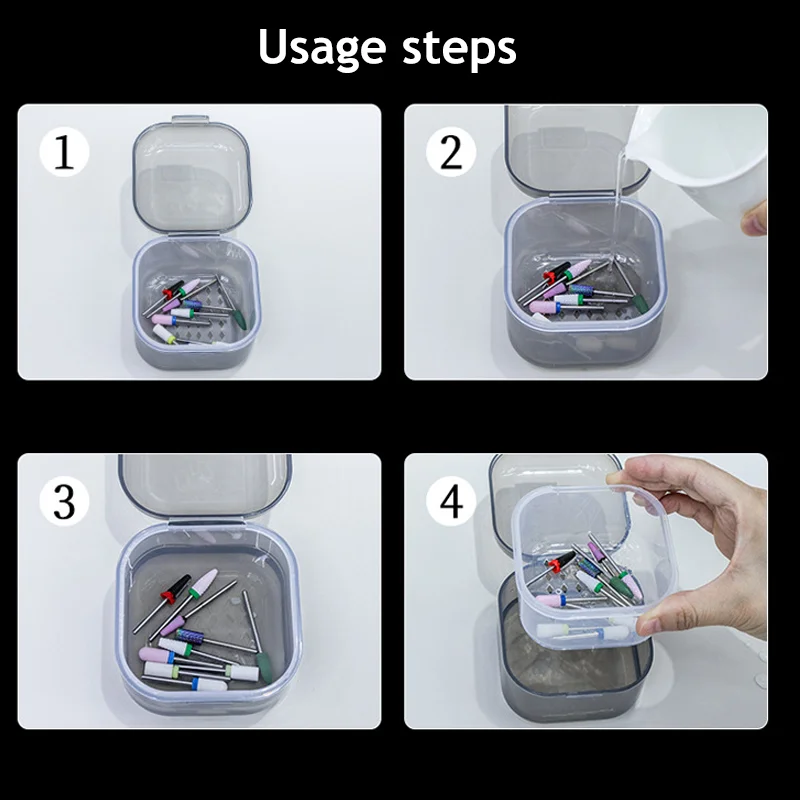 Desinfección portátil para brocas de decoración de uñas, caja de limpieza, caja de almacenamiento, accesorios para decoración de uñas, caja de almacenamiento, herramienta de esterilización