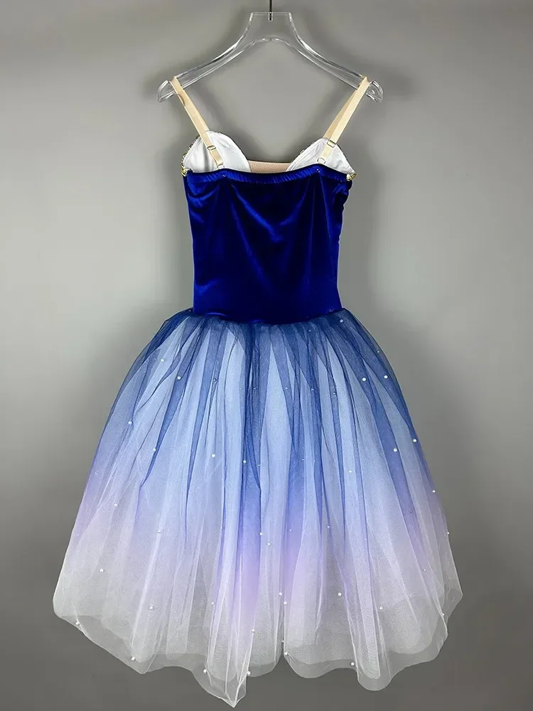 Children Long Ballet Dress Performance Clothing Girls Blue Purple Ballet Tutu Skirt Professional Belly Dance Costumes Velvet Top