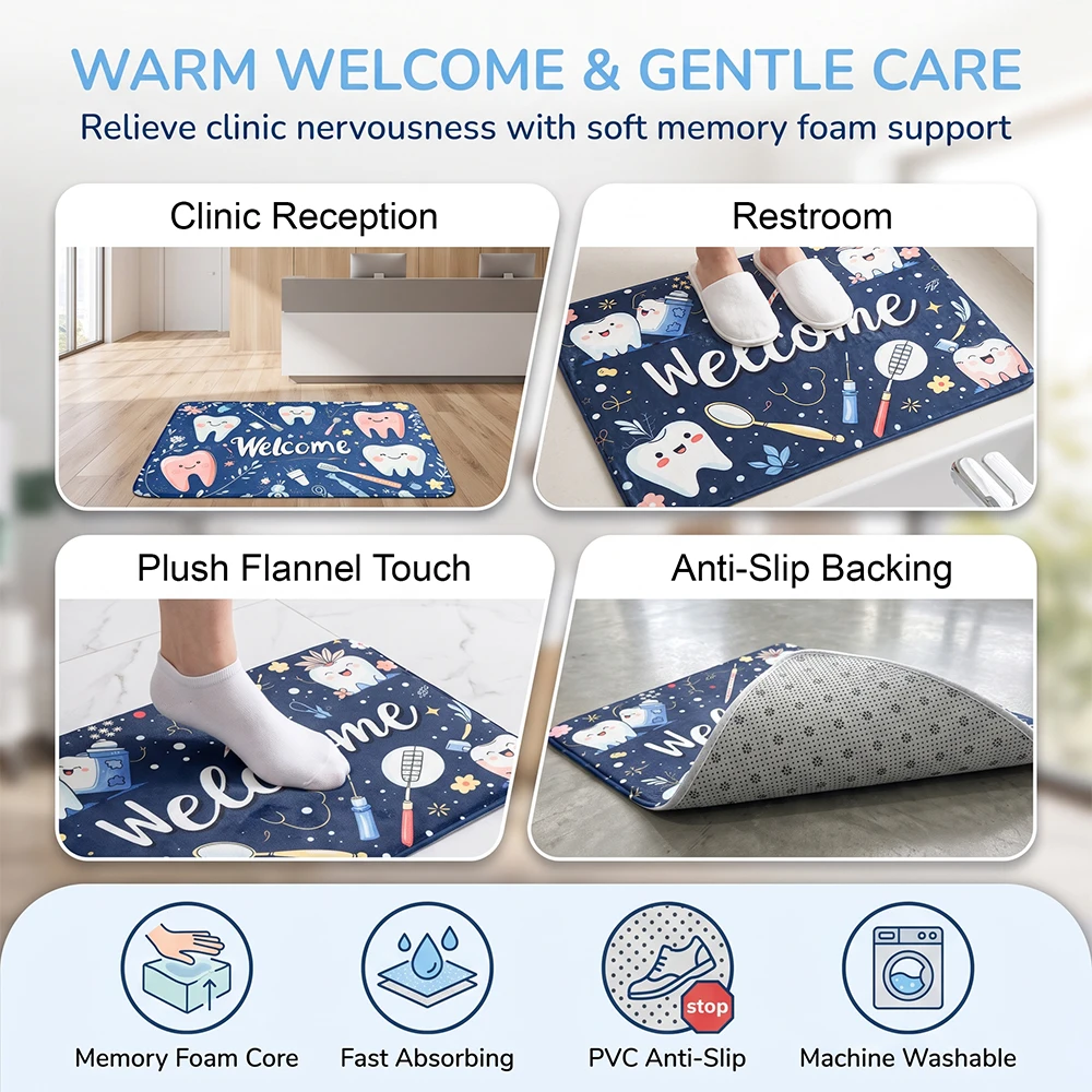 Cartoon Tooth Welcome Rug Absorbent Non Slip Floor Mat Dental Clinic Home Office Entrance Decorative Doormat Dentist Gifts