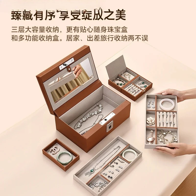 صندوق مجوهرات جديد آمن، صندوق تخزين مجوهرات ذهبي خاص لفتح بصمة الإصبع آمن صغير