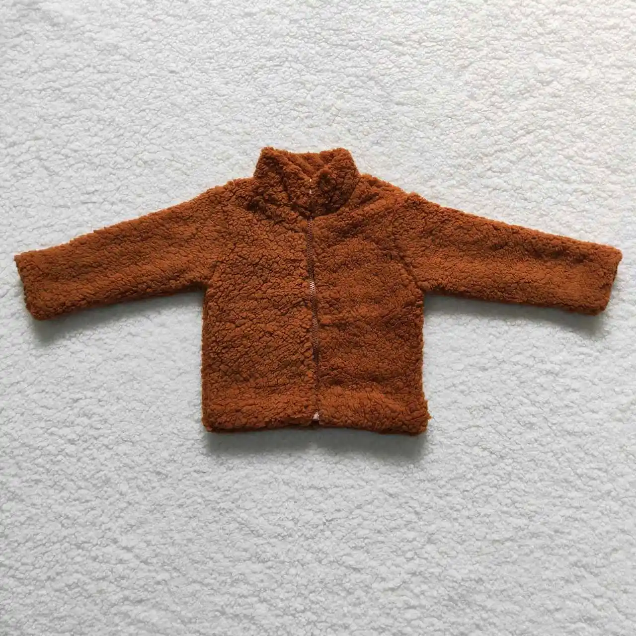 

Baby Boy Girl Coat Long Sleeves Brown Overcoat Grain Fleece Lapel Zipper Wholesale Children Infant Winter Fur Thick Cardigan