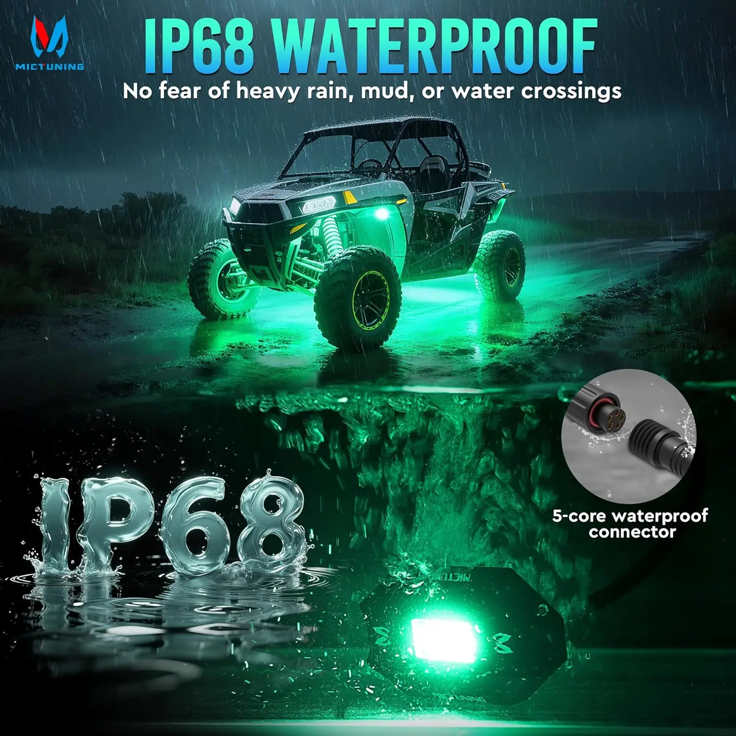 MICTUNING C1 8 Pods RGBW LED Rock Lights Remote Multicolor Underglow Neon Light Kit Wireless App Controller Music Mode