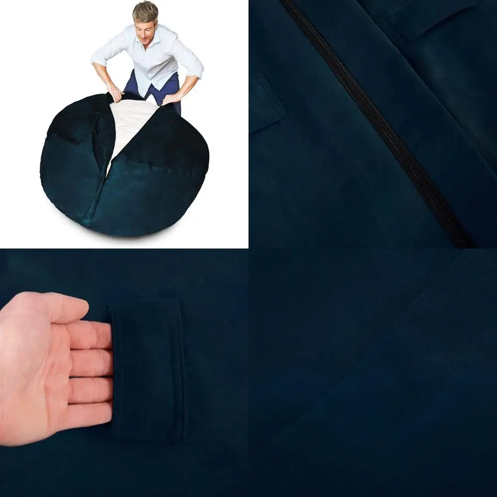 

Washable 3-Foot Navy Blue Microsuede Bean Bag Cover with Inlay