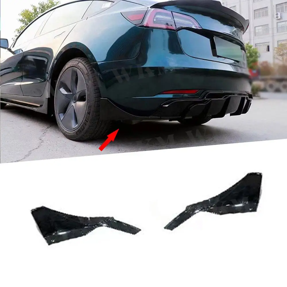 

Carbon Fiber Look Car Rear Bumper Side Splitters Spoiler Body Kits for Tesla Model 3 2016-2022 ABS Gloss Black