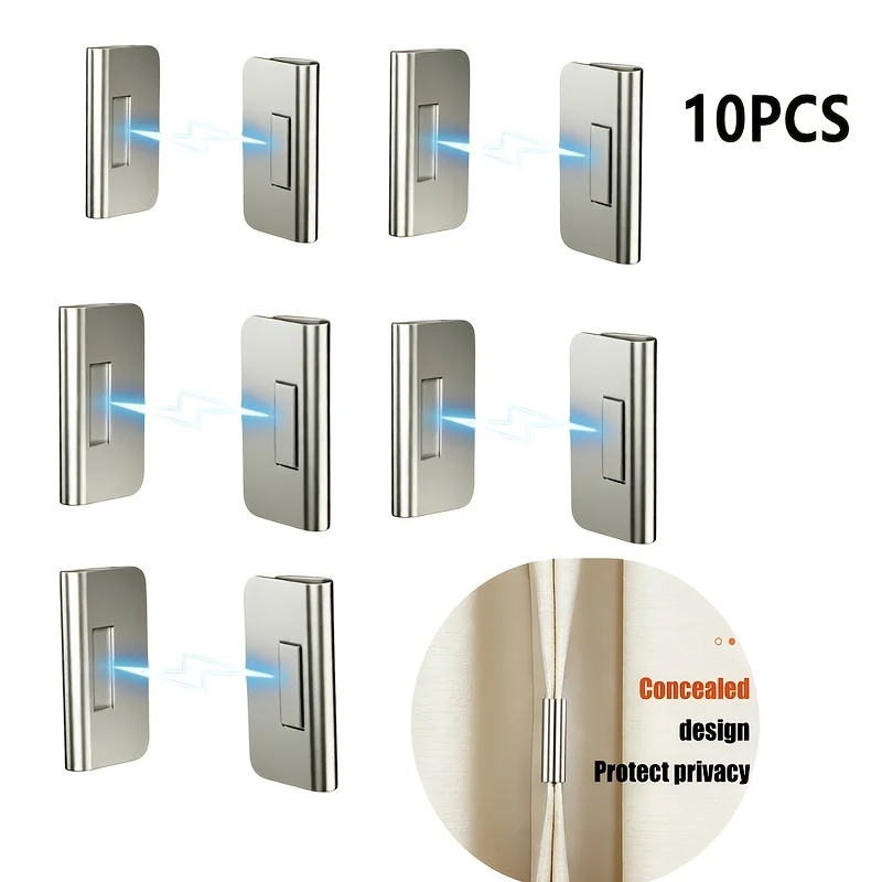10-Pack Magnetic Curtain Clips, No-Drill Light-Blocking Fasteners, Magnetic Closure Clips, Suitable for Curtain Seams, Traceless Light-Blocking Curtain Clips, Suitable for Bedrooms and Living Rooms