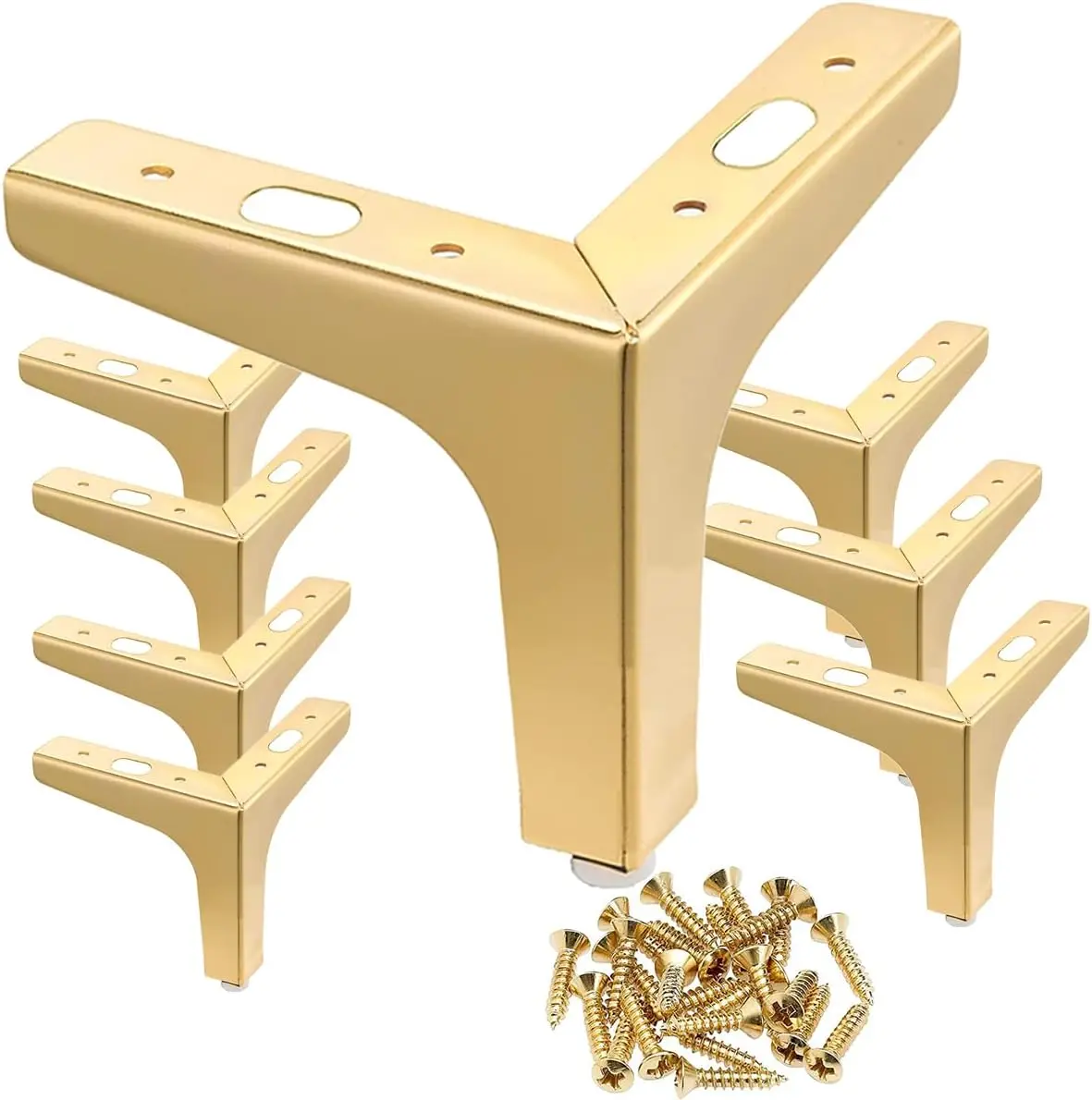

8 PCS Gold Metal Furniture Legs 4 Inch Golden Sofa Legs Modern Triangle Feet Heavy Duty Replacement Gold Legs for Sofa Cabinet D