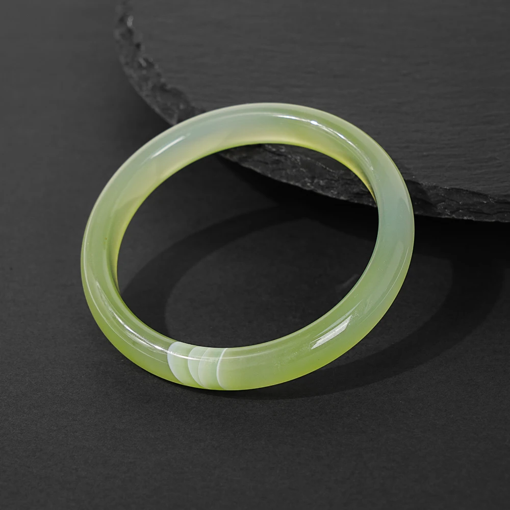 GREEN AGATE BANGLE BRACELET NATURAL AGATE STONE AAA GRADE 59MM INNER DIAMETER ROUND SHAPE SMOOTH POLISHED TRANSLUCENT GEMSTONE
