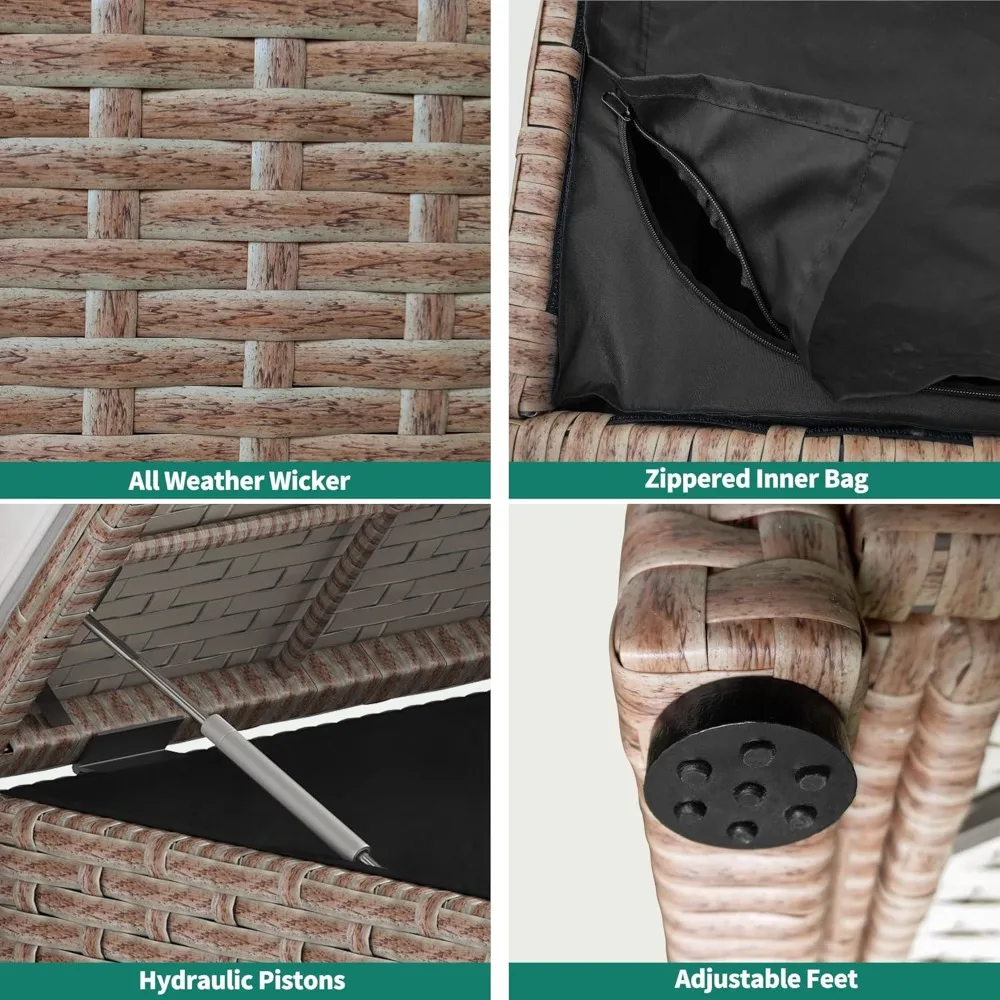 70 Gallon All-Weather PE Rattan Storage Bench, Waterproof Deck Box Seat for Patio ,  Pool