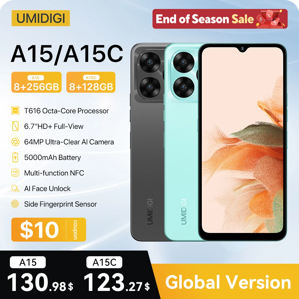 

UMIDIGI A15, A15C Smartphone NFC Android 13 ,6.7" FHD+Screen, 8GB 256GB 128G, 64MP Camera,5000mAh Mobile phone