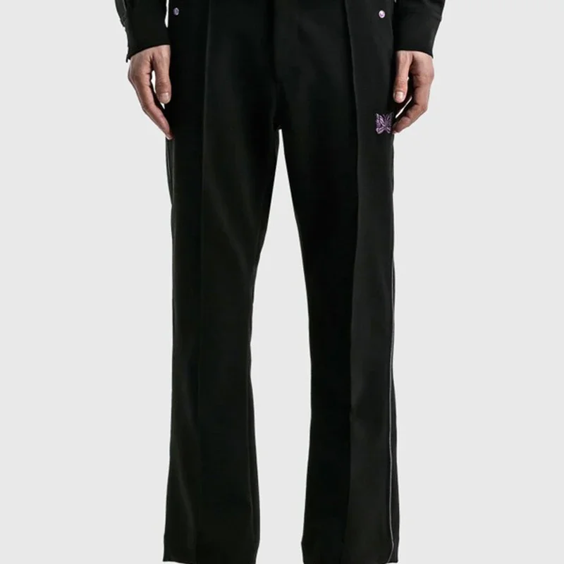 Arrival Purple Butterfly Embroidery Black Cotton Trousers Track Stripe Button Casual Oversize Men Women 1:1 Flared Pants