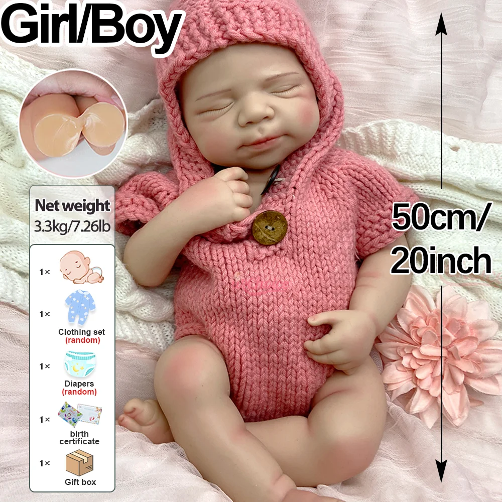 50Cm Soft Body Silicone Reborn Baby Doll Weight 6Lbs Realistic Reborn Dolls Girl/Boy Lifelike Sleeping Newborn Doll For Toddlers