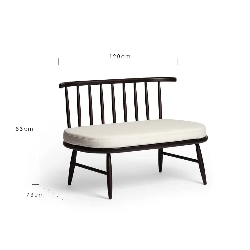 Solid wood three-person small apartment micro-curved sofa bedroom bedside stool fabric sofa