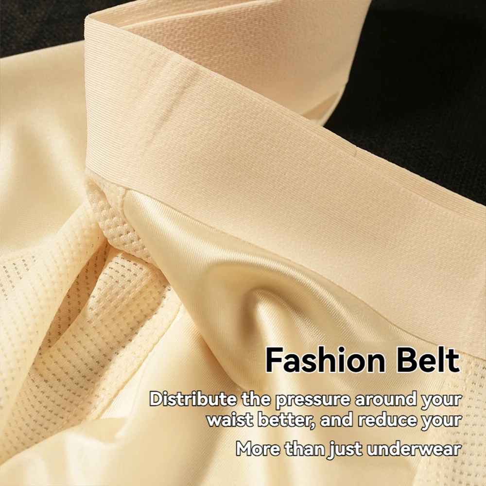 3PCS/Pack L-4XL Luxury Satin-like Ice Silk Men's Panties Both Sides Breathable Mesh Underpants Antibacterial Silk Crotch Boxers