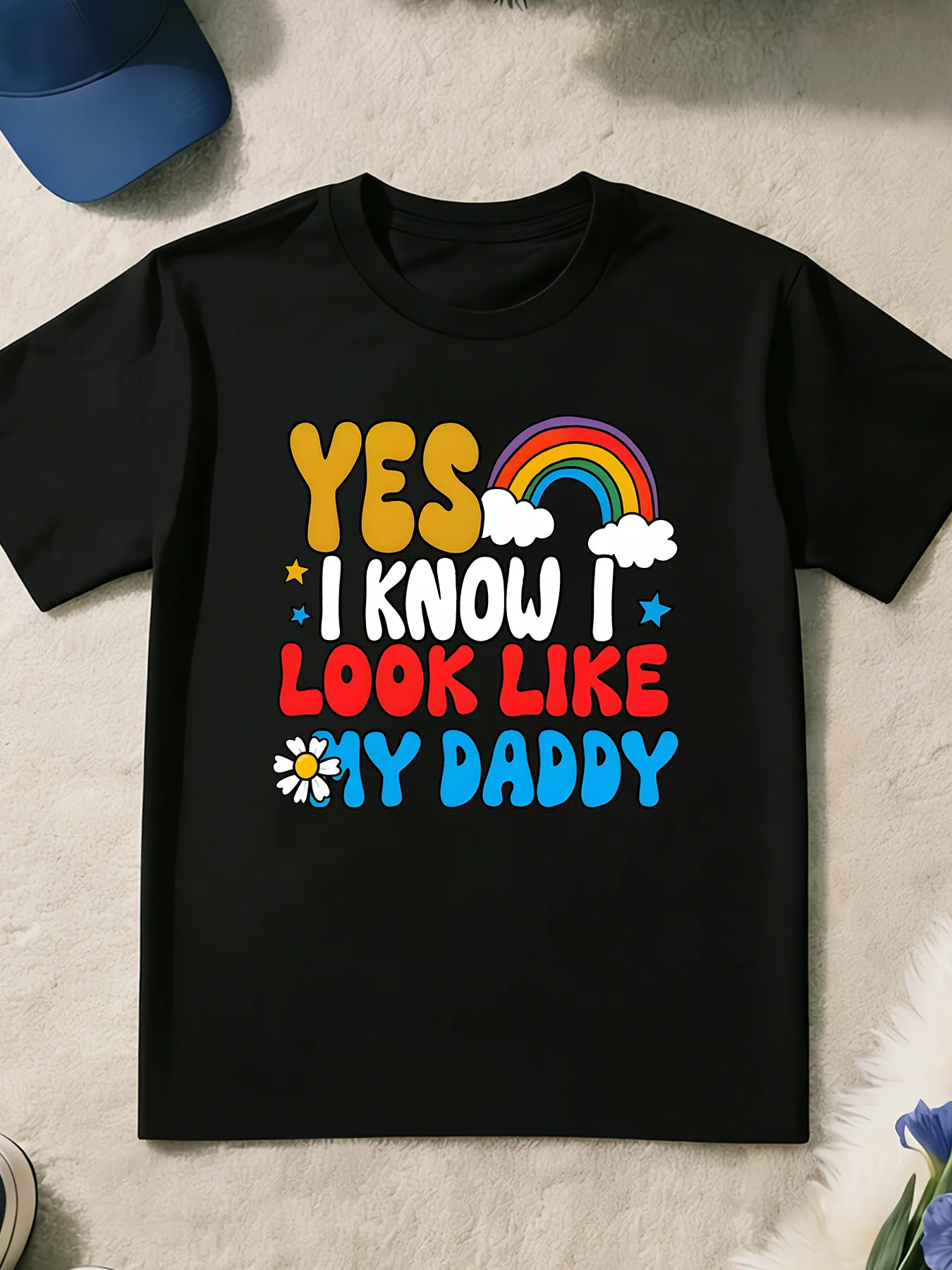 Rainbow Daisy Daddy Quote Graphic T Shirt Boys Girls Cute Casual Short Sleeve Tee Family Matching Kids Casual Cotton Tops