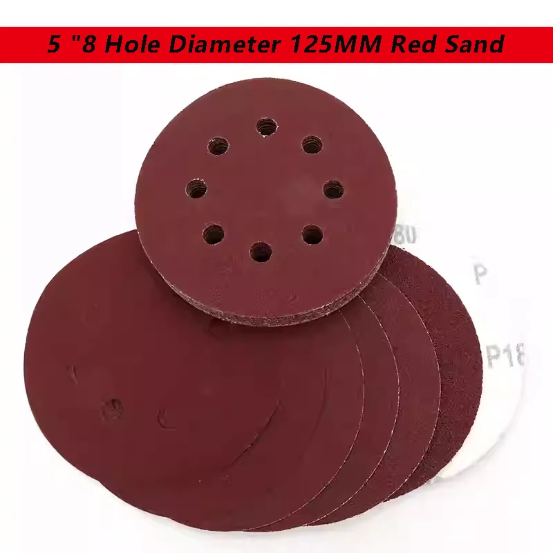 

8~40Pcs 5 Inch Red Sanding Discs 8 Holes 125mm Hook And Loop Aluminum Oxide Sandpapers For Polishing Random Orbital Sander