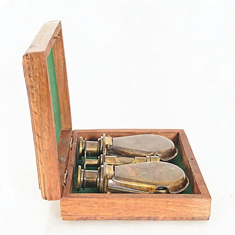 Vintage Hand Painted Folding Binoculars Wooden Box Home Decoration Outdoor Adventure Sailing Holiday Gift