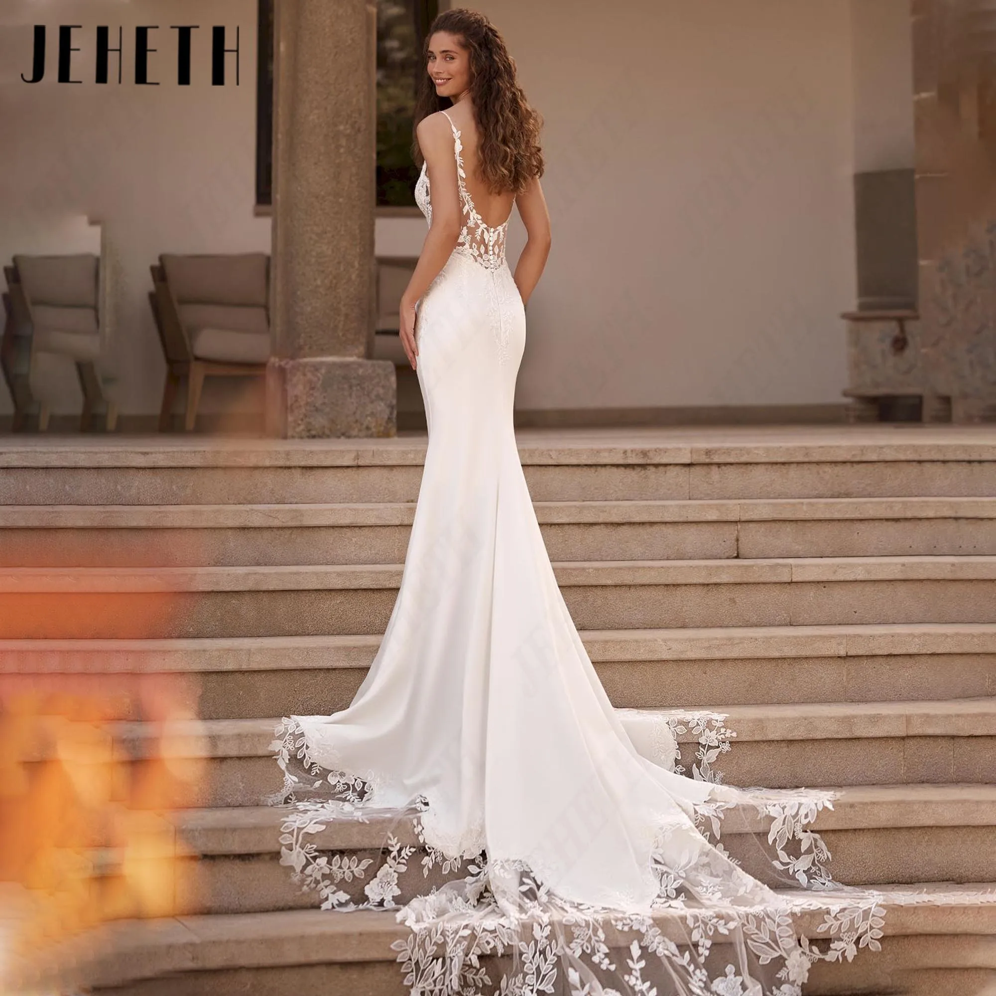 JEHETH Bohemian Mermaid Wedding Dress 2026 Soft Satin Sweetheart Bridal Dresses Lace Appliques Customized Bride Gown