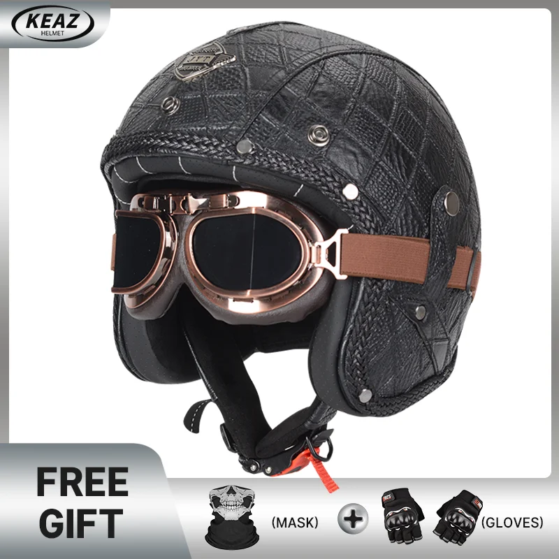 

Classic Retro Style Black Check Open Half Face Helmet Motorcycle Helmet for Men Women Lightweight Comfortable Cascos Para Motos