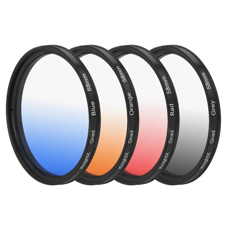 KnightX 4in1 Grad Filter Blue Orange Red Grey Camera Lens Filter For Canon Sony Nikon 49mm 52mm 55mm 58mm 62mm 67mm 72mm 77mm