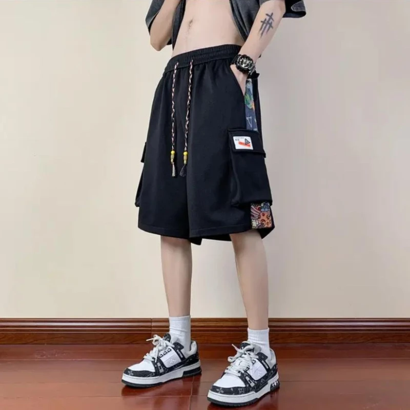 Men's Vintage Chinese Style Cargo Shorts Summer Loose Straight Leg Casual Shorts Retro Urban Streetwear Bermuda Shorts