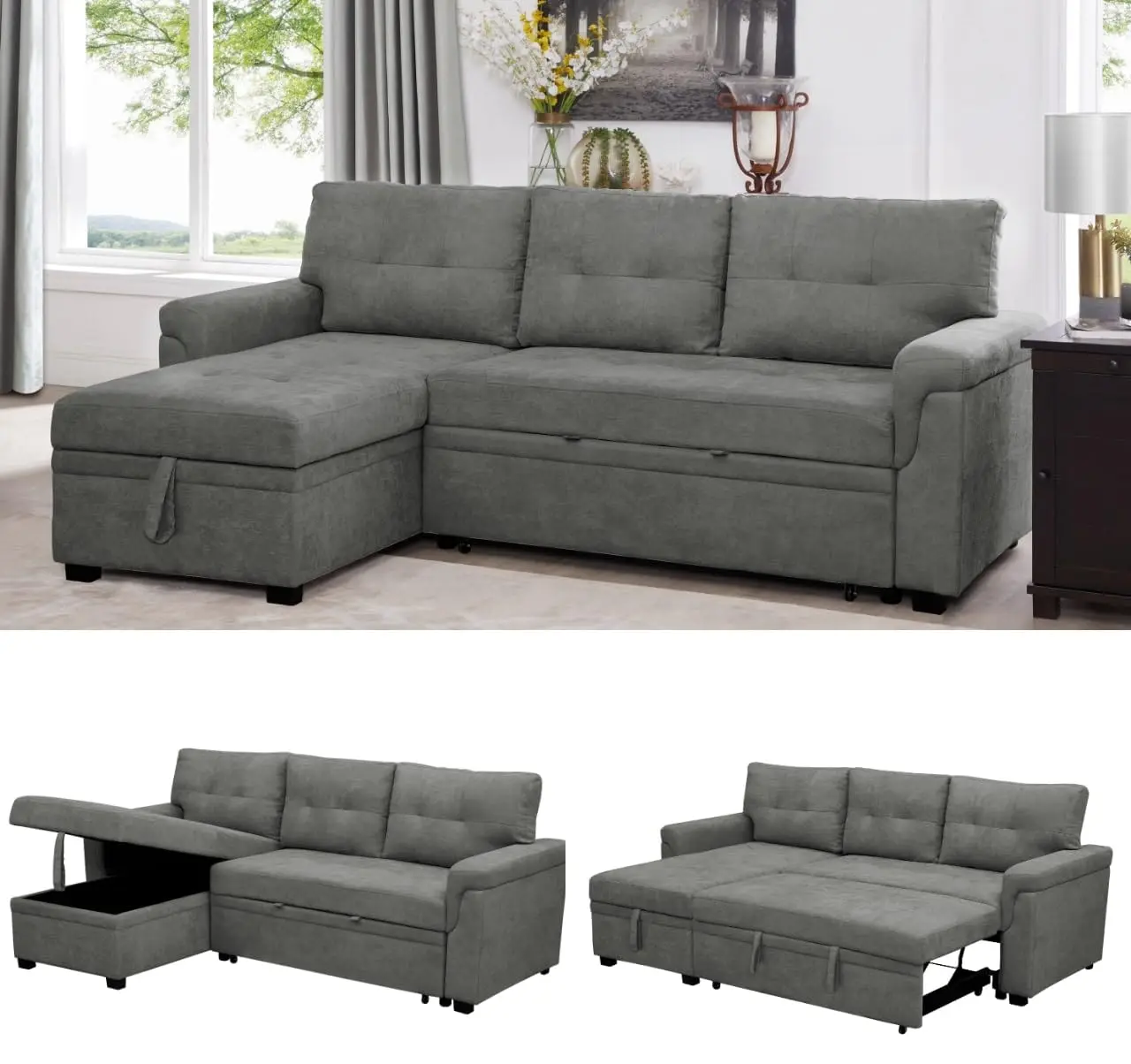 L-Shaped Sectional Sleeper Sofa With Pull Out Bed, 84 Inch, Customized