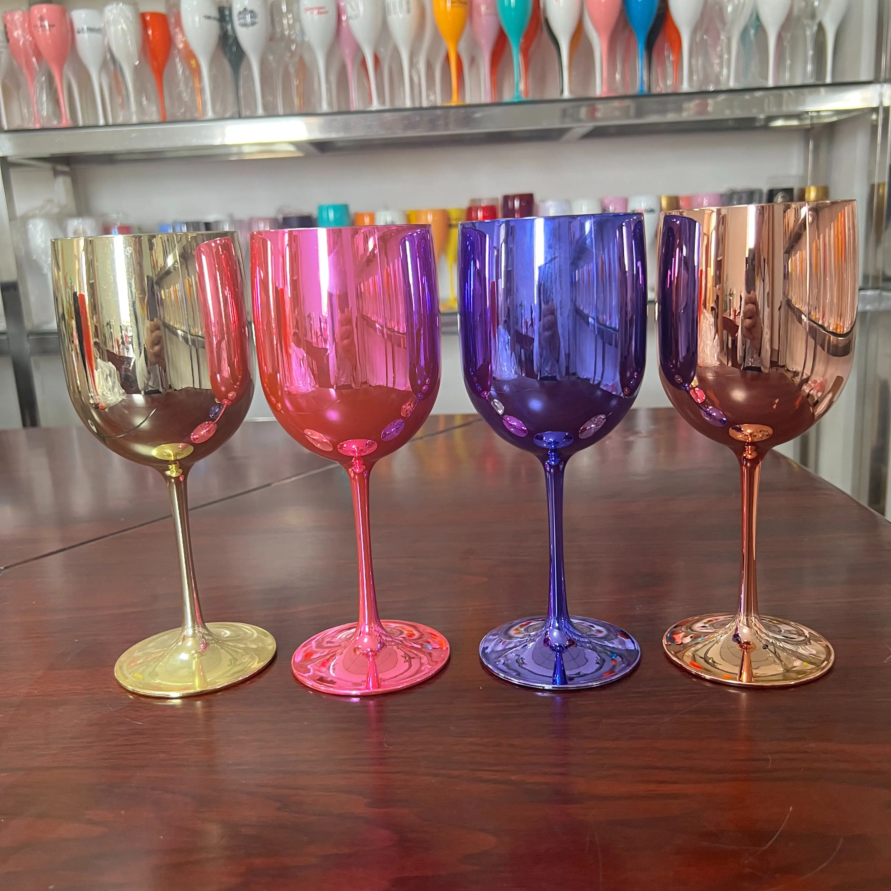 2Pcs/Lot 16 Oz 4-Color Red Wine Plastic Cup Electroplating Goblet Outdoor Camping Family Gathering Juice Champagne Glass