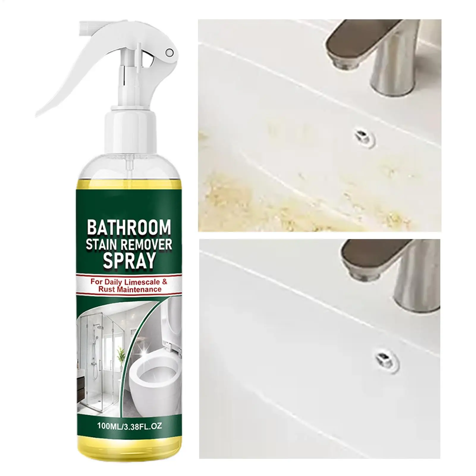 Bathroom Cleaner Spray 100ml Tile Grout Stain Remover Glass Shower Cleaner Gentle Formula Powerful Limescale Rust Cleaning