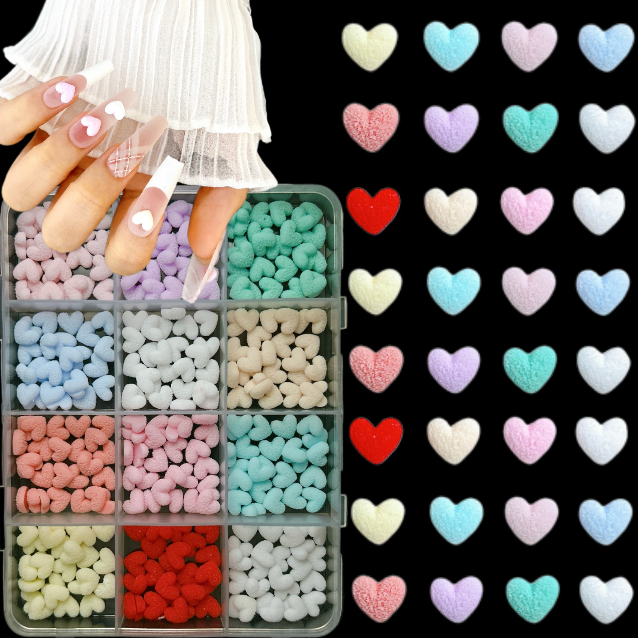 1박스 귀여운 미니멀리스트 레진 복숭아 하트 네일 참 다양한 색상 발광 무광 하트 네일 아트 장식 DIY 헤어핀 네일