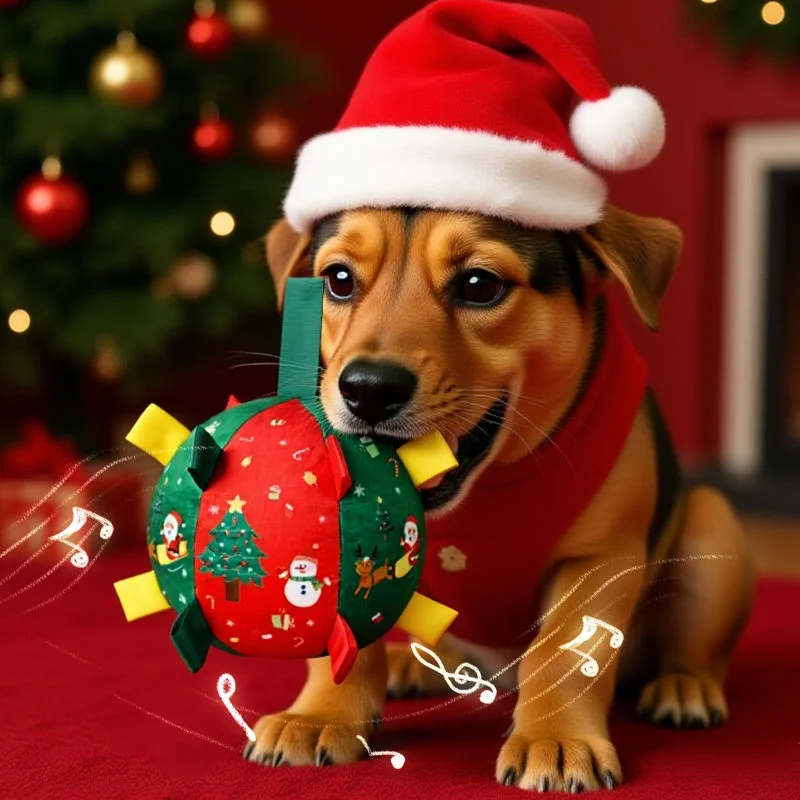 Christmas Themed Interactive Dog Toy Ball Squeaker Anti-Bite Chew Puzzle Design for Dog Entertainment And Boredom Relief