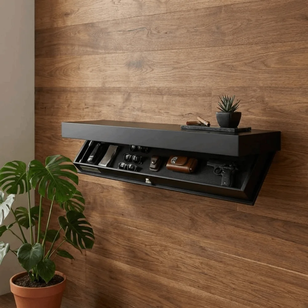 Wall‑Mounted Hidden Secret Compartment Shelf, Solid Wood Magic Flip‑Up Decorative Floating Shelf for Space‑Saving Storage