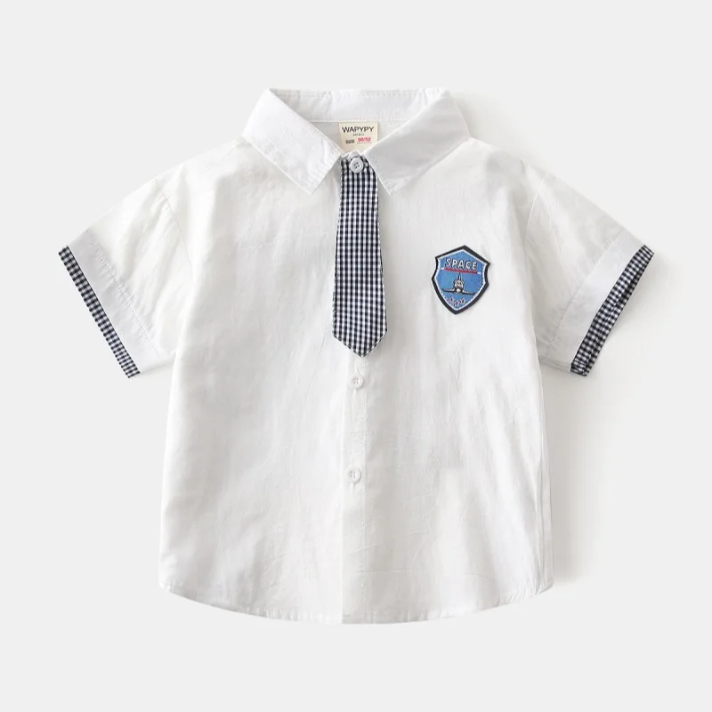 

HoneyCherry Children's Short-sleeved Shirt, White Shirt for Boys in Summer, Baby's Summer Top Baby Boy Shirt